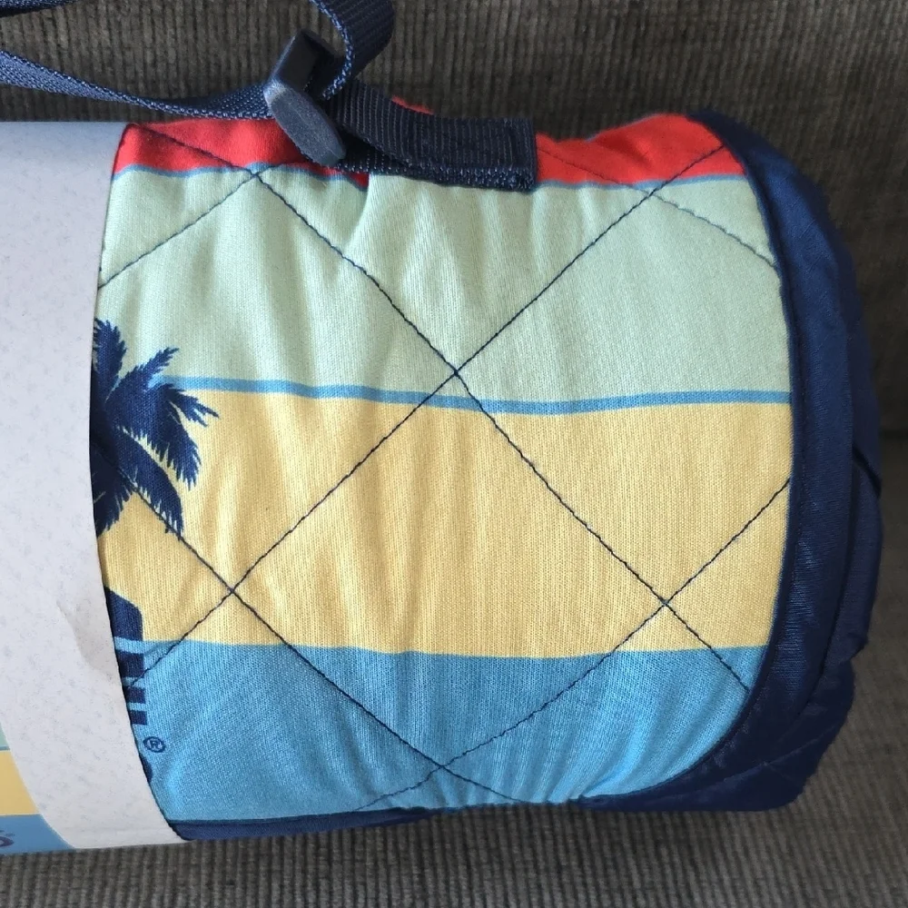 Life Is Good Blue Outdoor Blanket With Palm Trees And‎ Stripes, NWT, 50